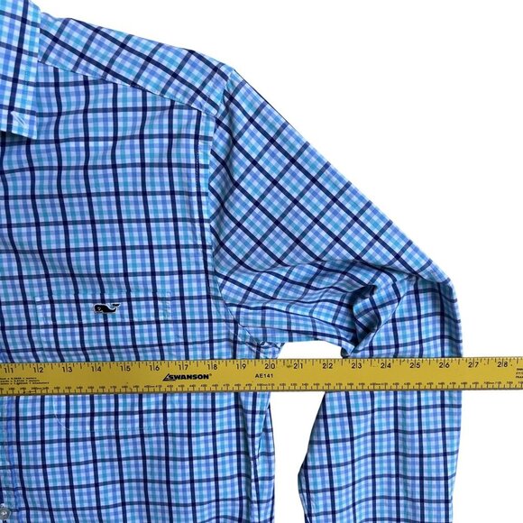 Vineyard Vines Mens S Gingham Blue Teal Plaid Classic Fit Tucker Shirt Preppy - Picture 8 of 12